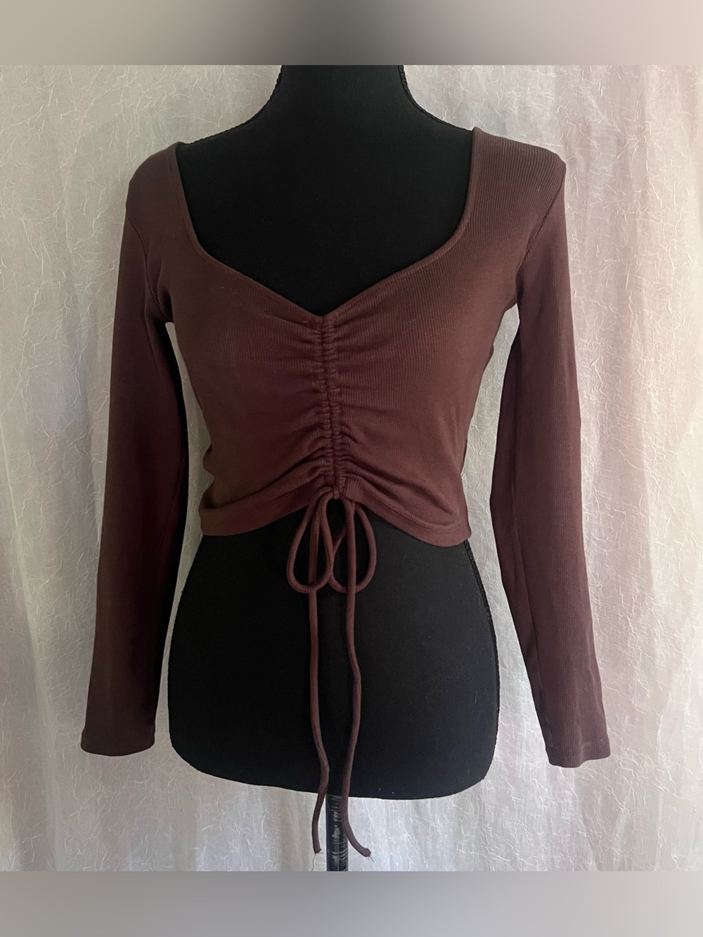 Zara Brown Ruched Drawstring Crop Top